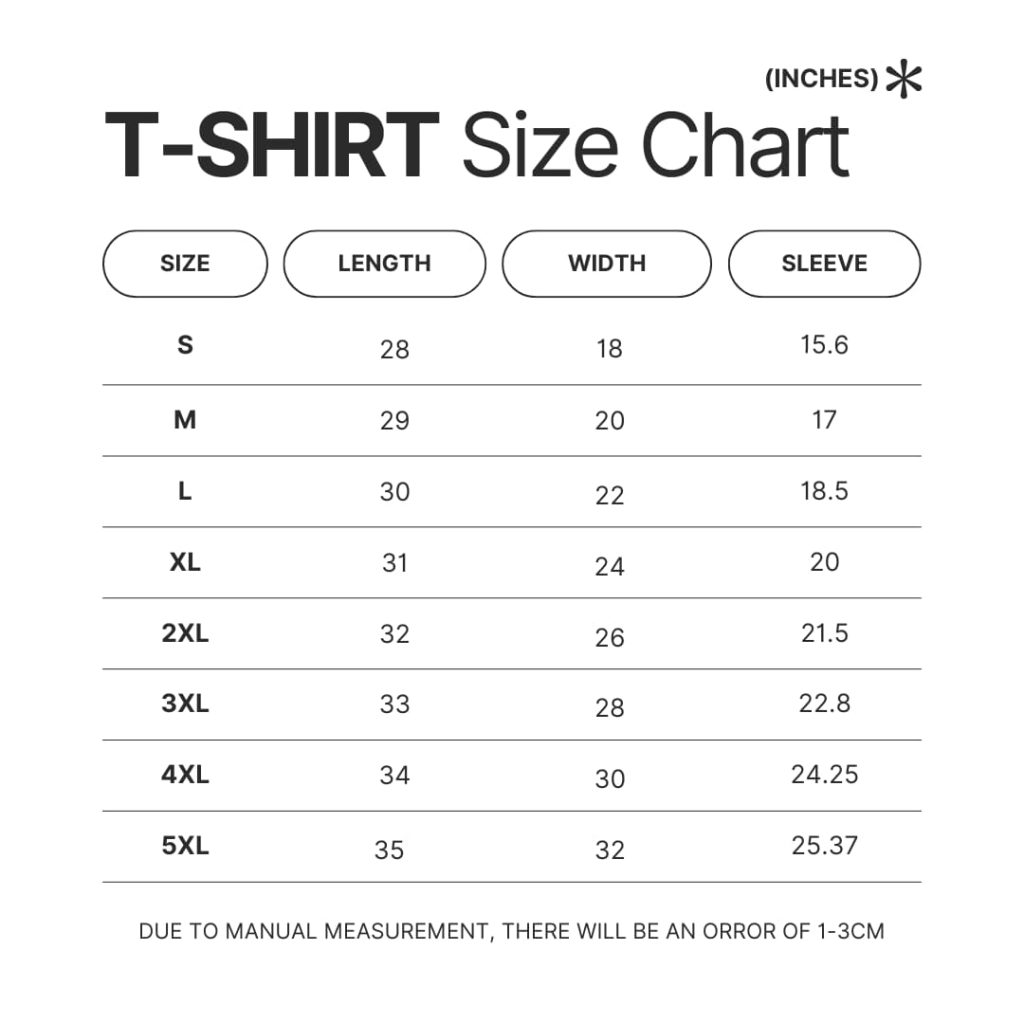 3D T shirt Size Chart - Akatsuki Store