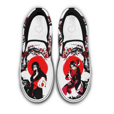 Akatsuki Itachi Slip On Sneakers Custom Japan Style Anime Naruto Shoes Men / US6 Official Akatsuki Merch