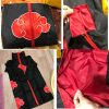 Anime costume cape dawn organization cape embroidered red cloud cartoon pattern robe Halloween Cosplay necklace with 5 - Akatsuki Store