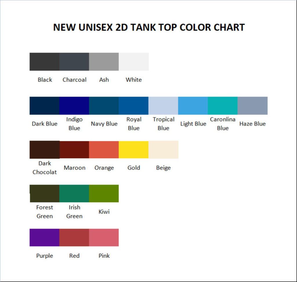 tank top color chart - Akatsuki Store